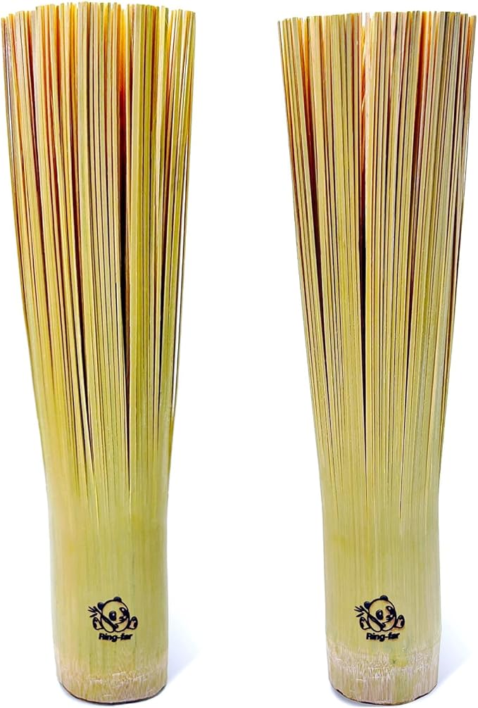 Ring-far Bamboo Wok Brush 2 Pack – Handmade Natural Scrubbers for Carbon Steel & Cast Iron, 100% Bamboo, No Metal, Eco-Friendly Kitchen Cleaning Brushes for Woks, Pans, Dishes, Teapots(for All Pots)