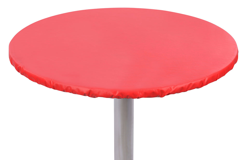 Yourtablecloth Heavy Duty Vinyl Round Fitted Tablecloth (Table Cover) with Flannel Backing Vibrant Colors Elasticized Tablecloth Great for Indoor and Outdoor Dining and Playing Cards 60” Ruby Red