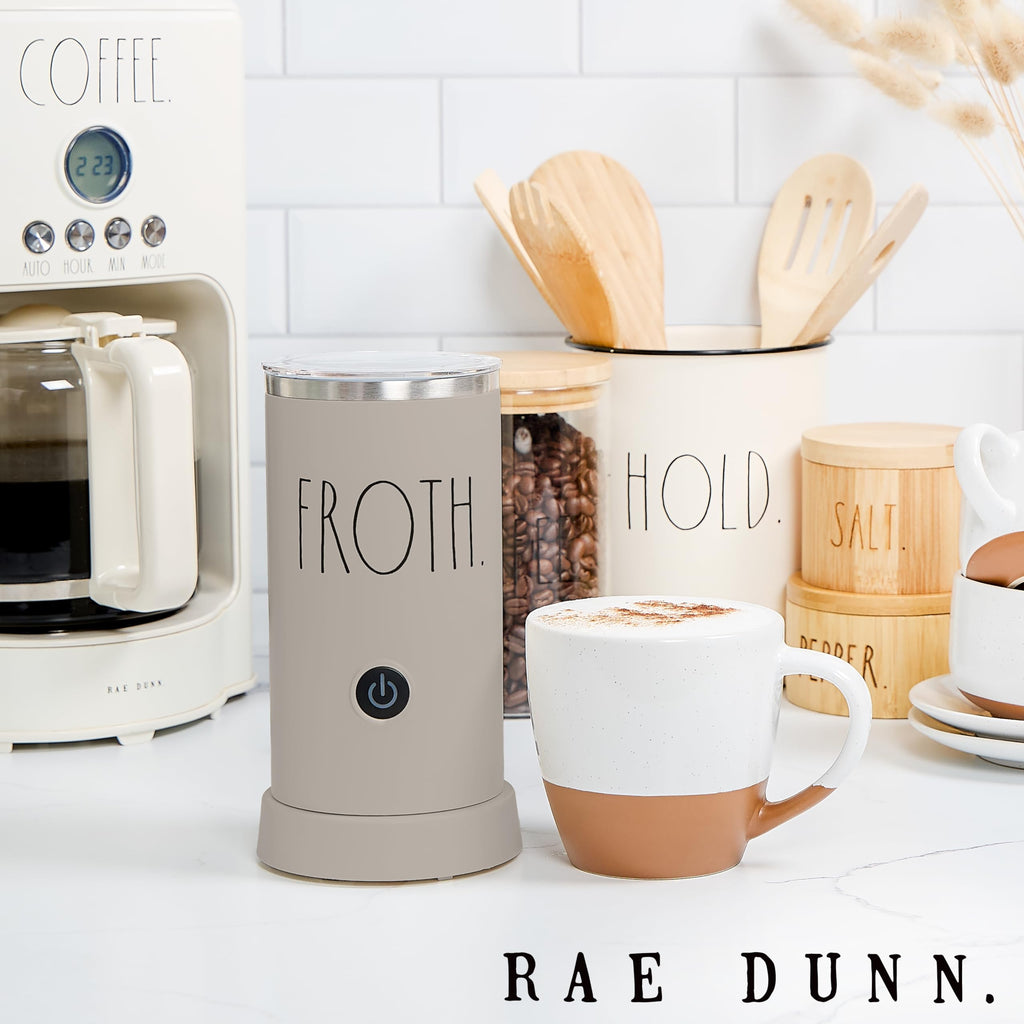 Rae Dunn Electric Milk Frother Steamer -Stylish Automatic Milk Steamer and Frother, Milk Warmer, Hot and Cold Foam Maker for Coffee, Latte, Cappuccino, Macchiato - 550 Watt (Sand)
