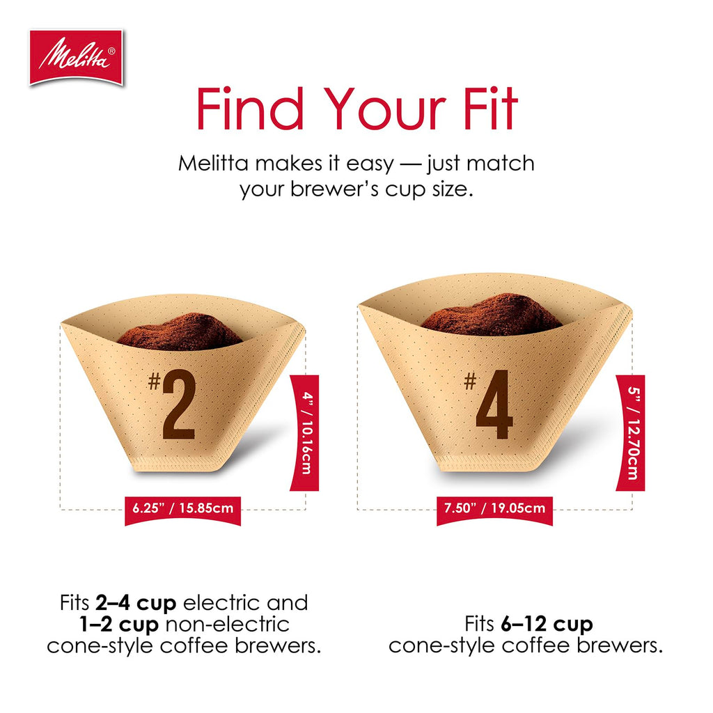 Melitta #4 Unbleached Coffee Filters, Premium, Natural Brown, Flavor Enhancing Coffee Filters for 8-12 Cup Coffee Makers, Kosher Certified, Compostable, 100 Count (Pack of 6)