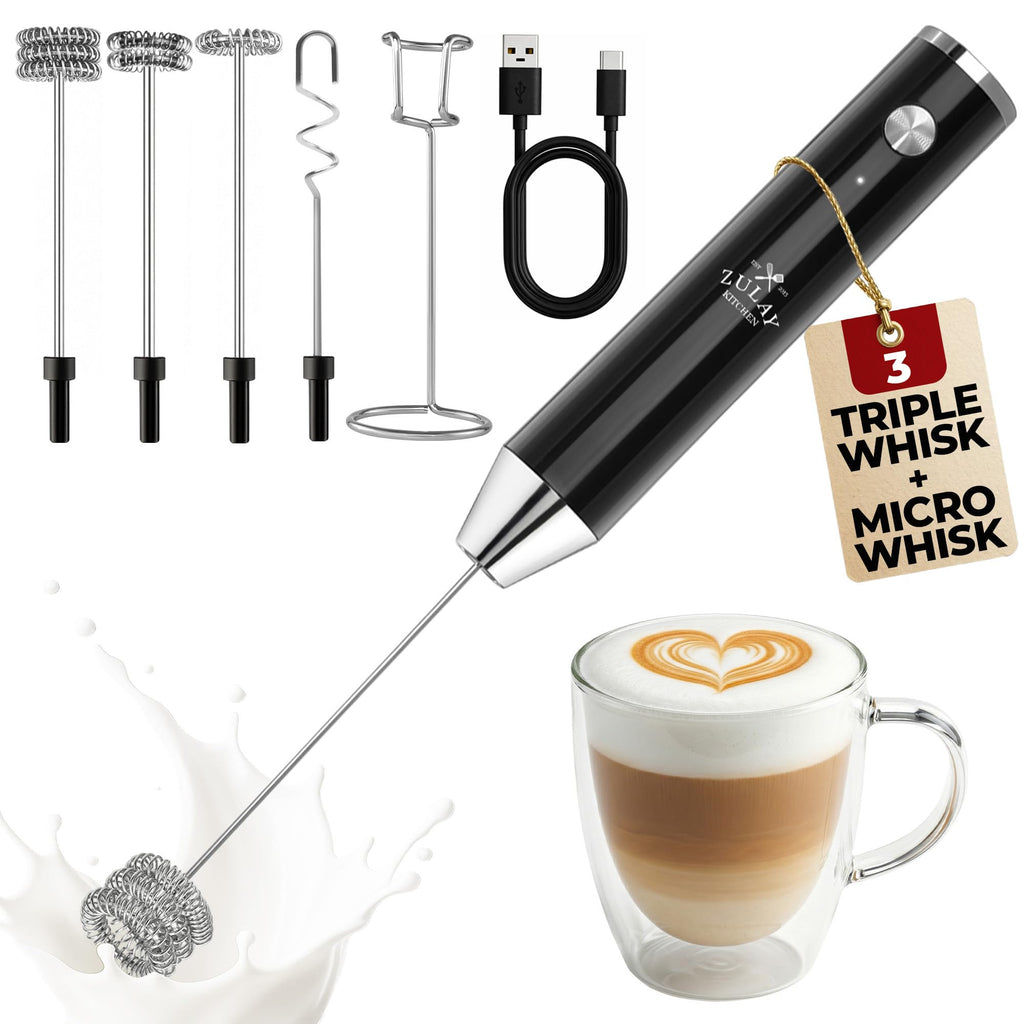 Zulay Kitchen Powerful Milk Frother Wand With Duracell Batteries - Ultra Fast Handheld Drink Mixer - Electric Whisk Foam Maker for Coffee, Lattes, Cappuccino & Matcha - Z1 Motor - Aqua