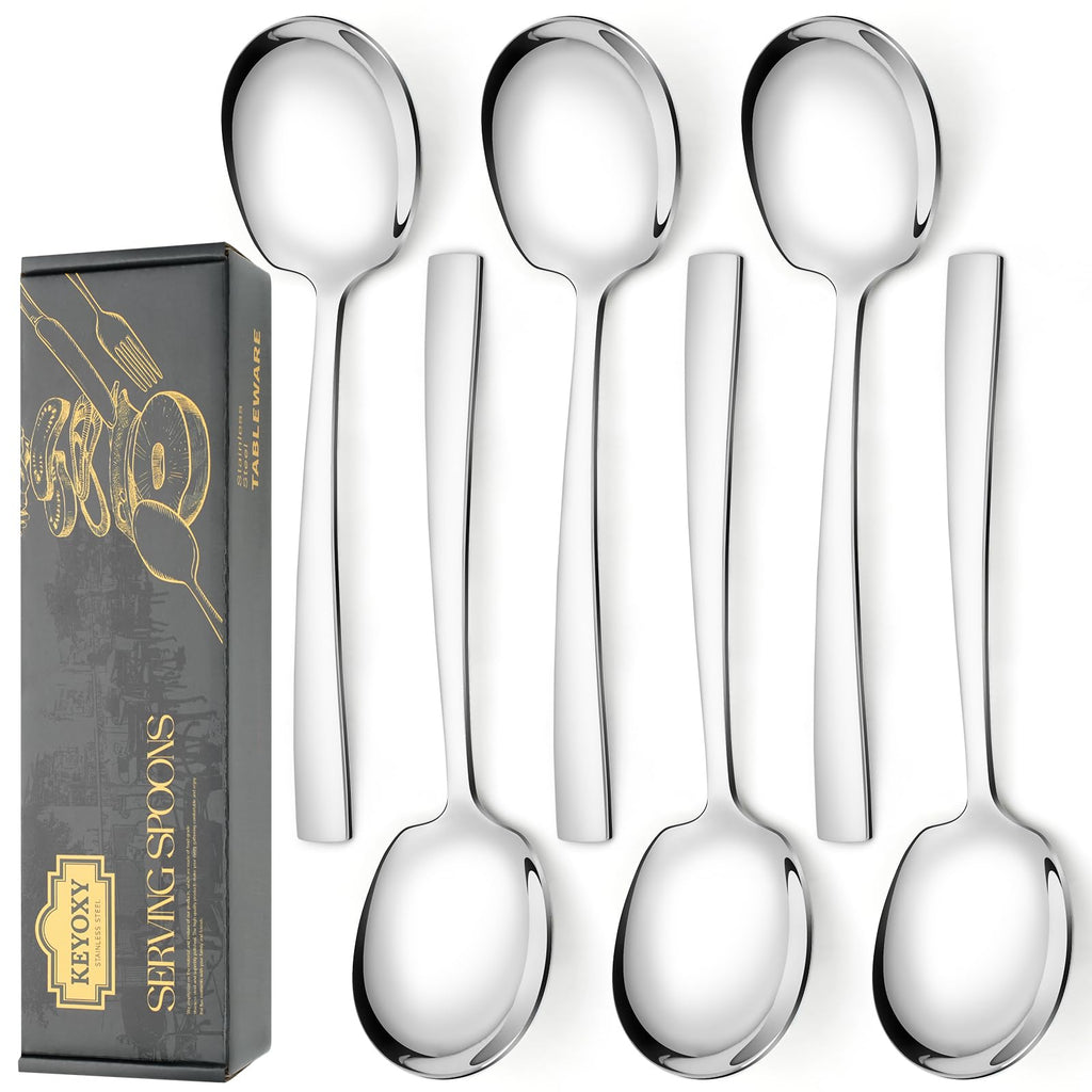 Keyoxy 6 Piece Serving Spoons Set, 9.2-Inch Include 3 Large, 3 Slotted