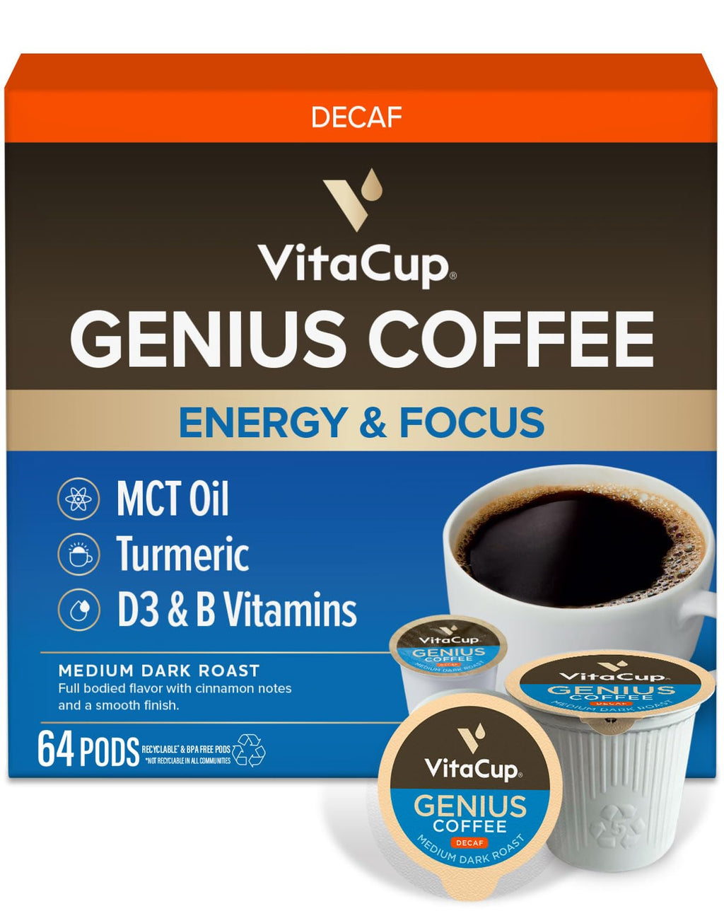 VitaCup Mushroom Coffee Pods, with Lions Mane for Memory & Clarity, 16ct