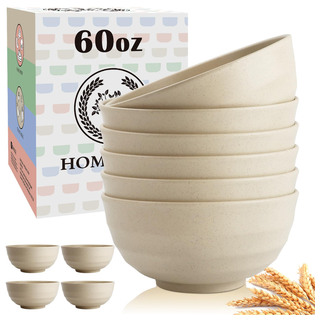 Homienly Soup Bowls, Cereal Bowl, Premium Wheat Straw Bowls Set of 8, Unbreakable Plastic Bowls Microwave Safe, Dishwasher Safe Serving Bowl for Kitchen, Breakfast, Dinner, Salad, Poke (Blue, 26 OZ)