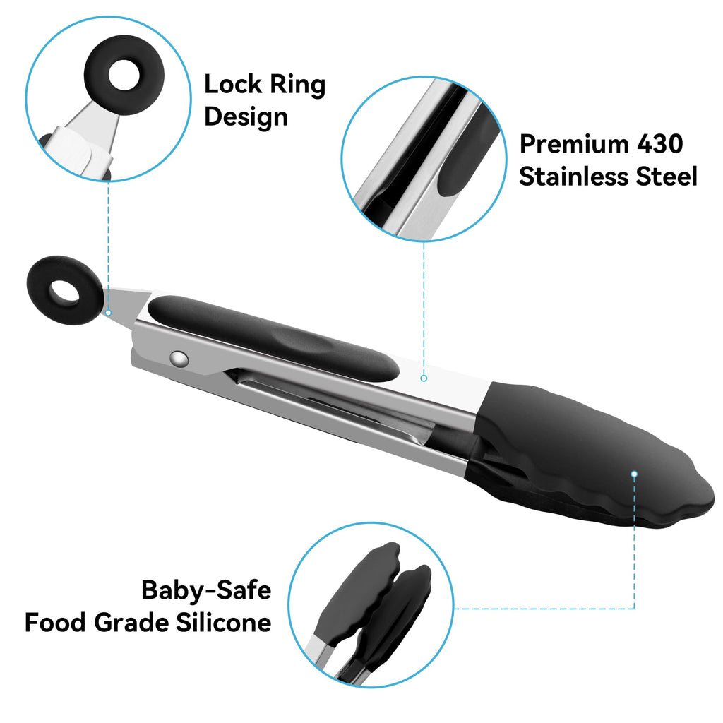 7-Inch Kitchen Tongs Set of 3, Cooking Tongs with Silicone Tips