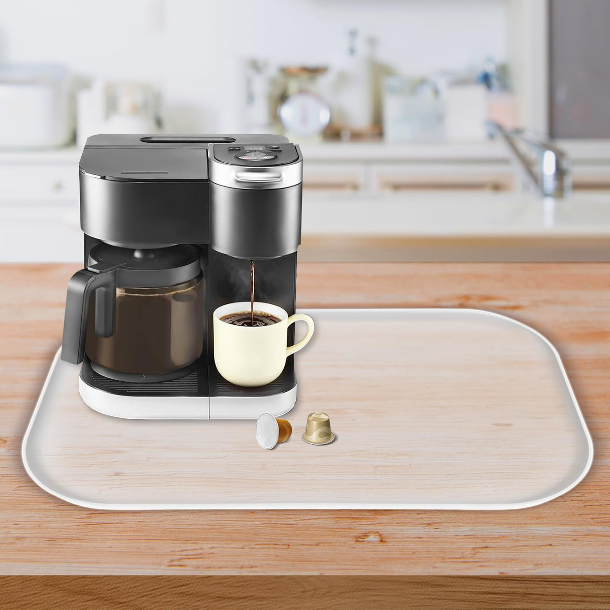 Silicone Coffee Maker Mat with Lip for Countertops 17.4''x10.6''Translucent