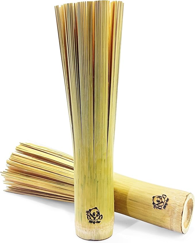Ring-far Bamboo Wok Brush 2 Pack – Handmade Natural Scrubbers for Carbon Steel & Cast Iron, 100% Bamboo, No Metal, Eco-Friendly Kitchen Cleaning Brushes for Woks, Pans, Dishes, Teapots(for All Pots)