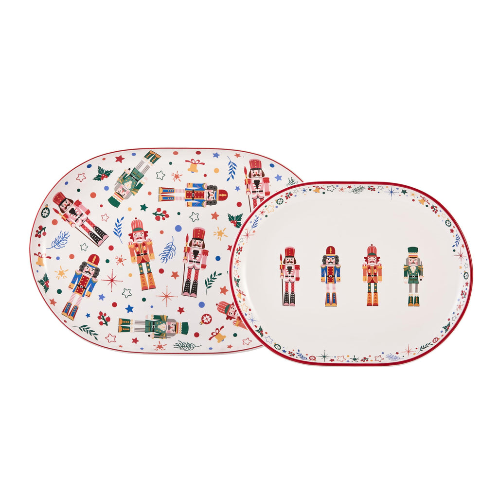 Bico Christmas Merry Crew Ceramic 16 inch plus 12 inch Ceramic Oval Platter, Set of 2, for Serving Turkey, Steak, Salad, Microwave & Dishwasher Safe