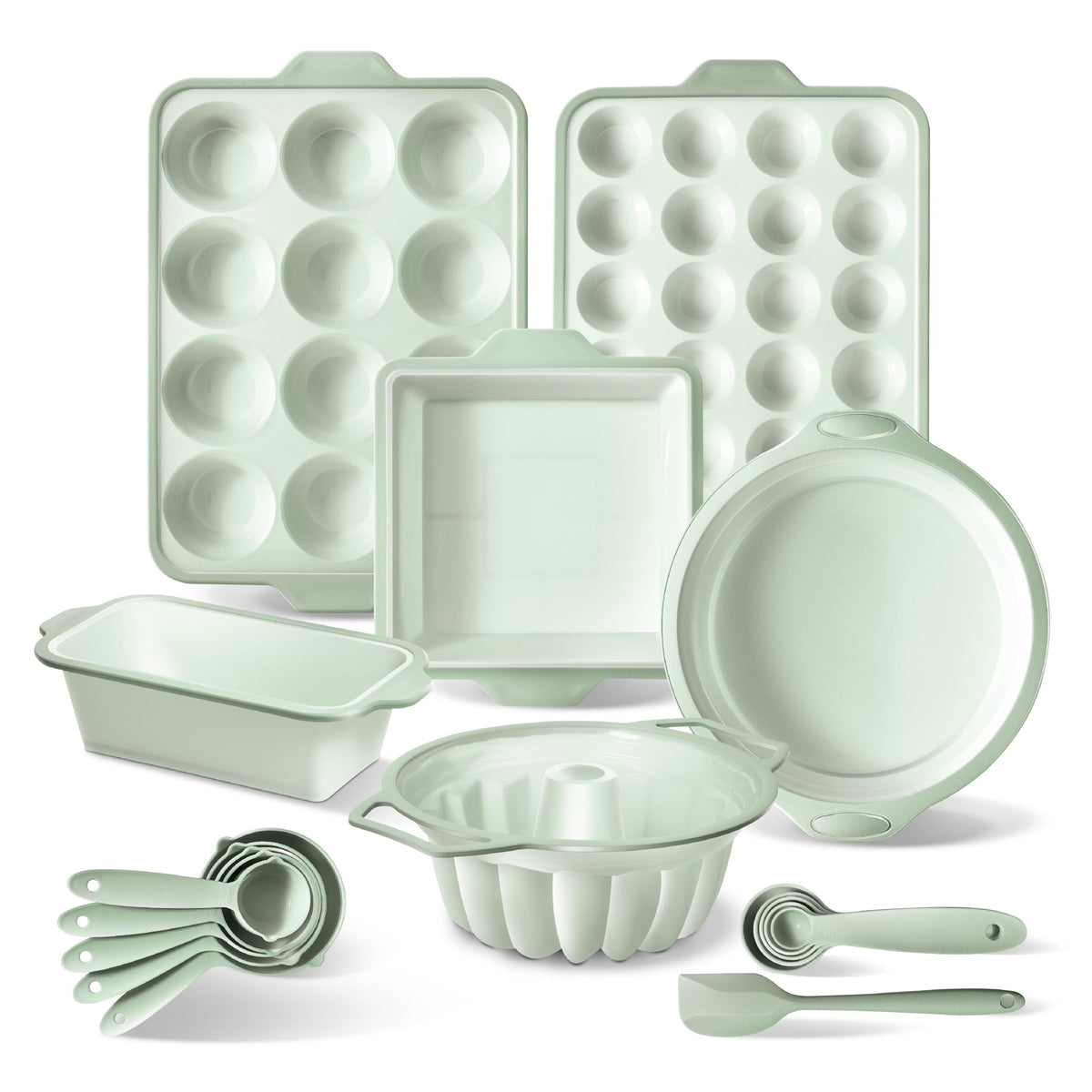 COOK WITH COLOR 17 Pc. Silicone Baking Pan Set - Non-Stick & Easy Clean Silicone Muffin Pans for Baking with Sturdy Metal Frame for Stability, Flexible Cake Molds, Includes Measuring Cups and Spoons