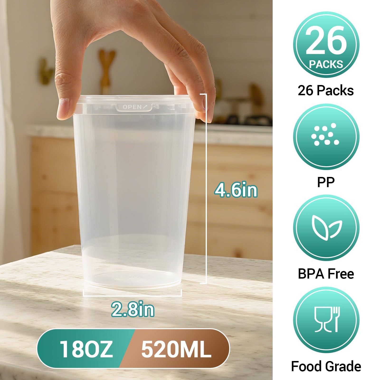 UMETASS Food Storage Containers, 26 Pack 18 oz Freezer Storage Containers with Lids, Leakproof, BPA Free, Microwave & Dishwasher Safe Takeout Container - Ideal for Soup and More