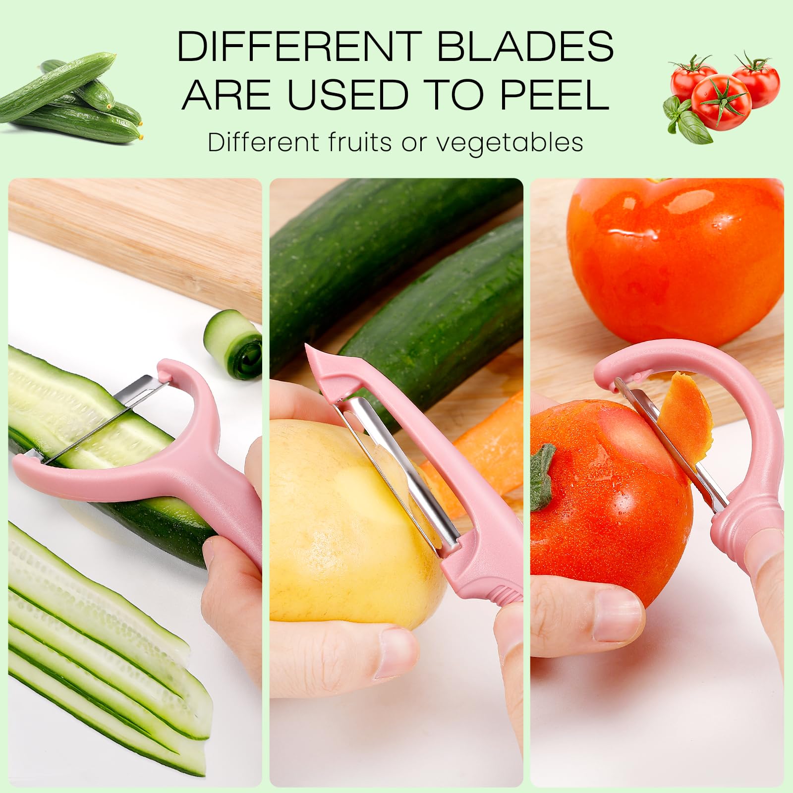 Senbowe Upgrade Potato Peeler for Kitchen, 6PCS Stainless Steel Vegetable Peeler, I and Y Veggie Food Peeler for Apple Fruit Carrot Zucchini Cucumber,Good Grip Makes Peeling Very Easy (Pink)