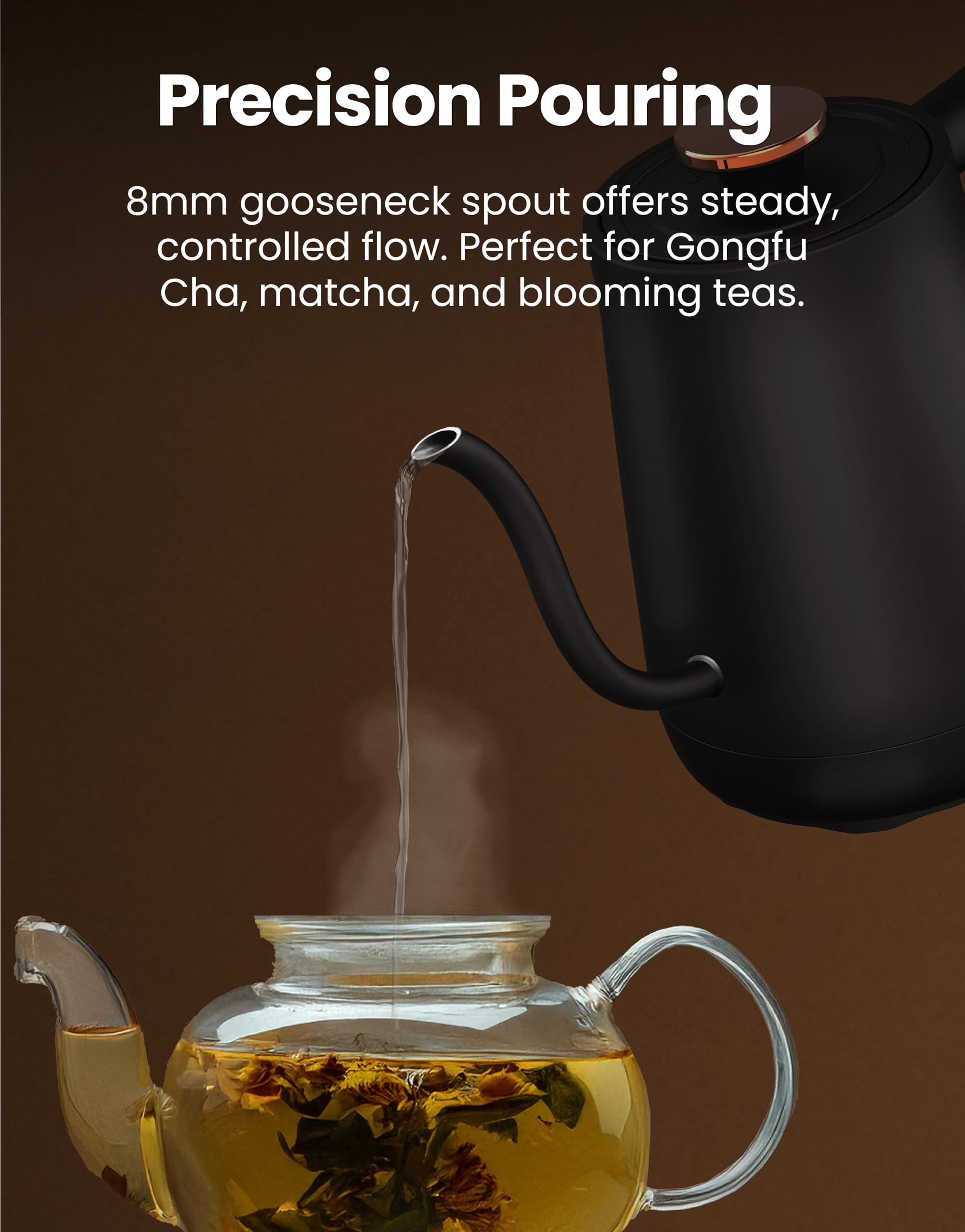 Viante Electric Gooseneck Kettle 0.8L, Pour Over Coffee & Tea, Temp Control