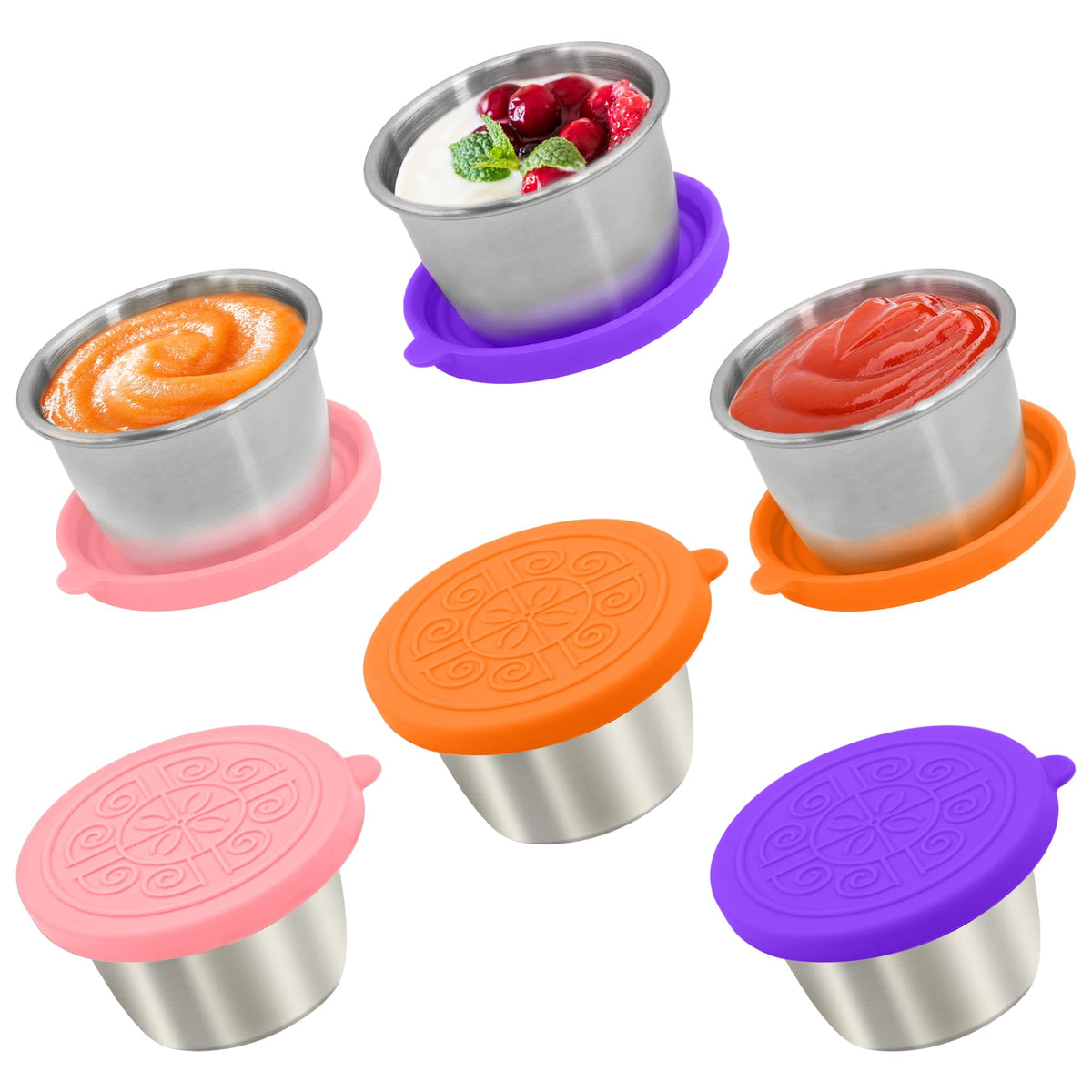 Qukaka 1.6 oz Stainless Steel Salad Dressing Containers with Lids, 6 Pack