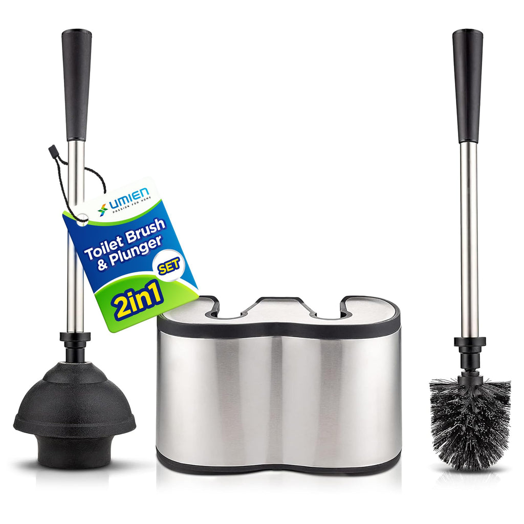 UMIEN 2-Pack Toilet Brush and Plunger Set, Matte Black, Long Handle