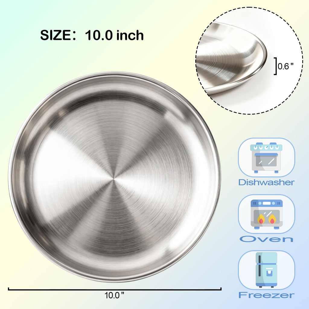 Stainless Steel Plates, 2PCS 10 Inch Plates for Kitchen Home BBQ Outdoor