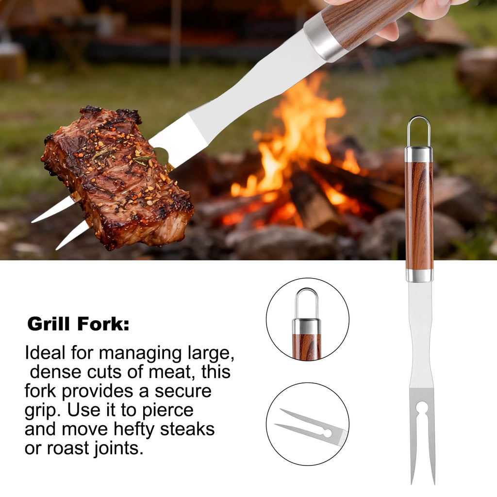 YJHOLE Grilling Accessories Set Large Spatula Fork Cleaning Brush Food Tongs Durable Stainless Steel BBQ Grill Tools with Extra Thick Storage Case BBQ Accessories Grill Set