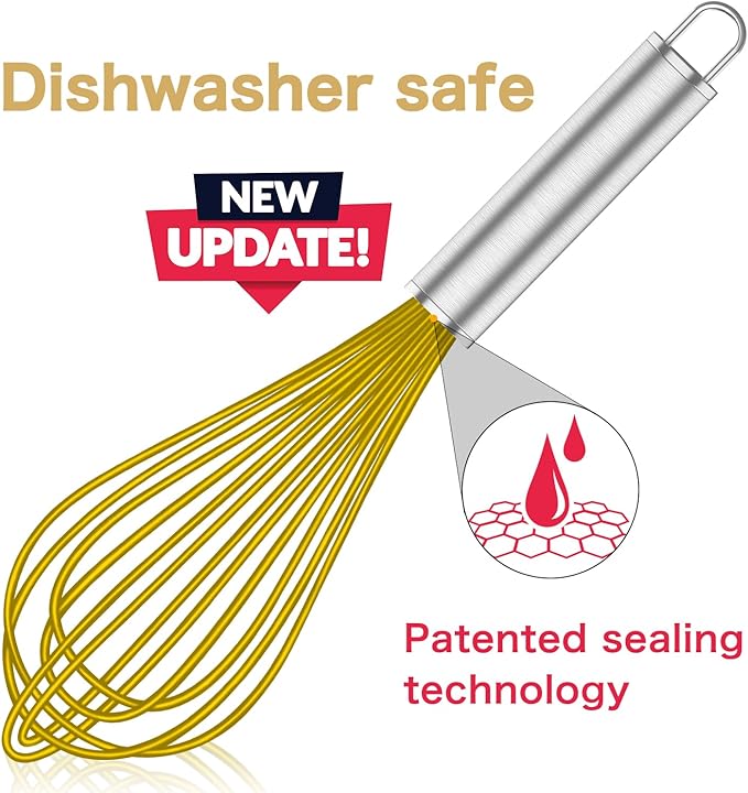OYV Yellow Silicone Whisk Set of 3, 8/10/12 Inch, Non-Scratch