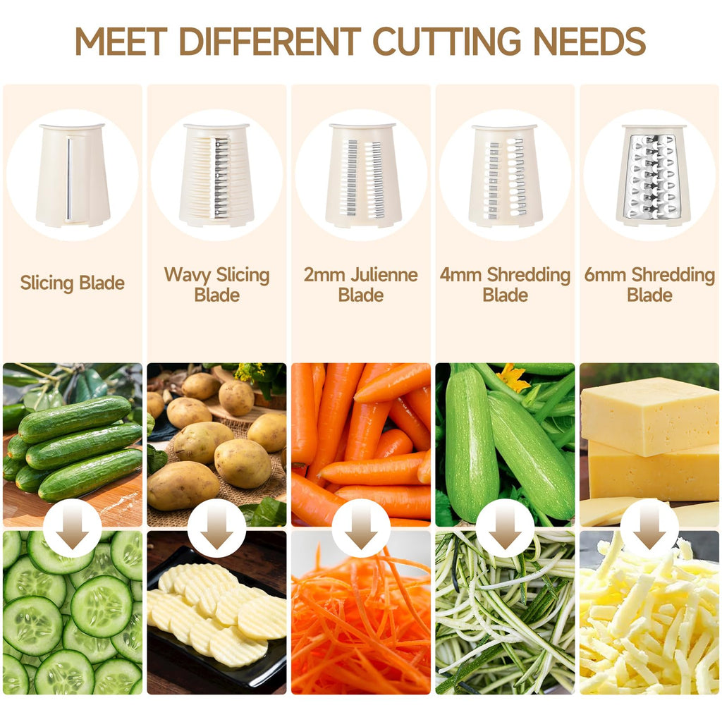 Xilrvna RotaryCheese Grater,VegetableShredder 5 in 1 Cheese Grater with HandleedderReinforcedSuction,EasytoClean,KitchenChopperforCrushedIce,Fruits and Nuts with Blade Storage Case（White