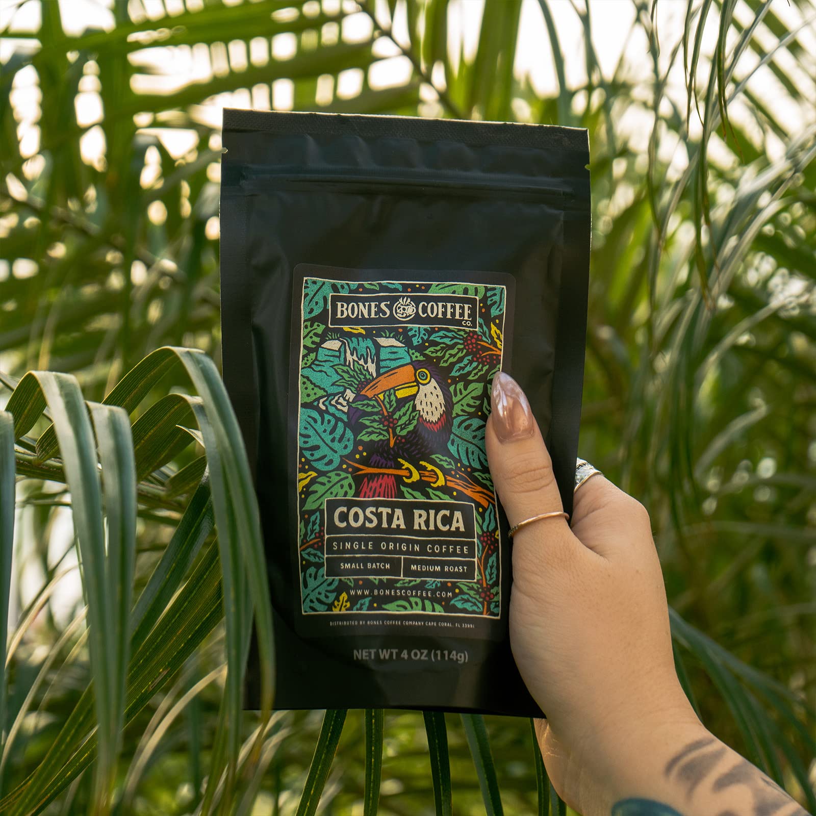 Bones Coffee Company NEW World Tour Sample Pack, Single-Origin Flavored Coffee Medium Roast Arabica Beans Specialty Coffee Gifts Compatible Auto Drip and French Press, 4 oz Pack of 5 Whole Bean