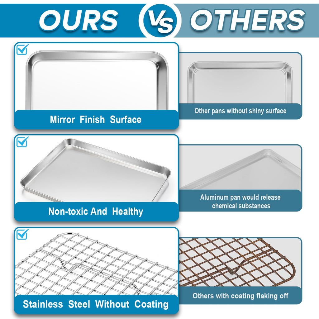 TeamFar Stainless Steel Baking Sheet with Wire Rack Set, 12.3"x9.7"x 1"