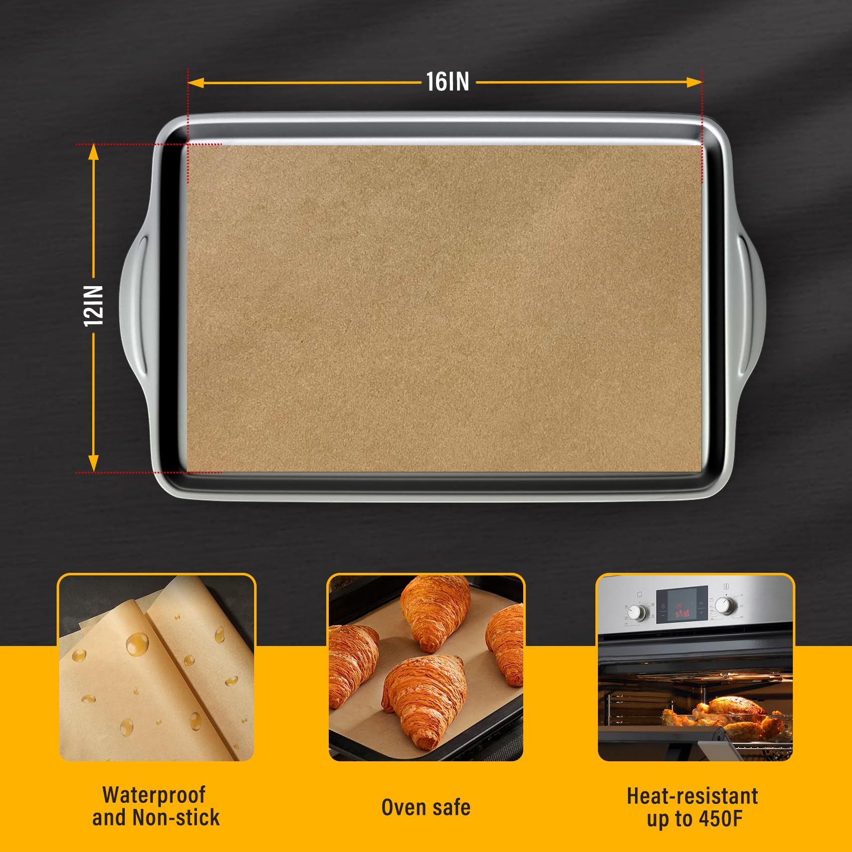 Vosda Parchment Paper Sheets for Baking 12-16 IN Precut Non-Stick Parchment Paper Unbleached Baking Sheet Paper for Air Fryer,Baking,Grilling,Steaming,Oven Suitable For Bread Cake Cookies 200p
