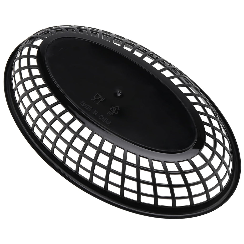 HEIHAK 80 Pack 9x5.7x1.6 Inch Black Plastic Fast Food Baskets, Restaurant Serving Basket, Oval Fast Food Serving Baskets for Picnic, Deli Serving, Chicken, Burgers and Fries