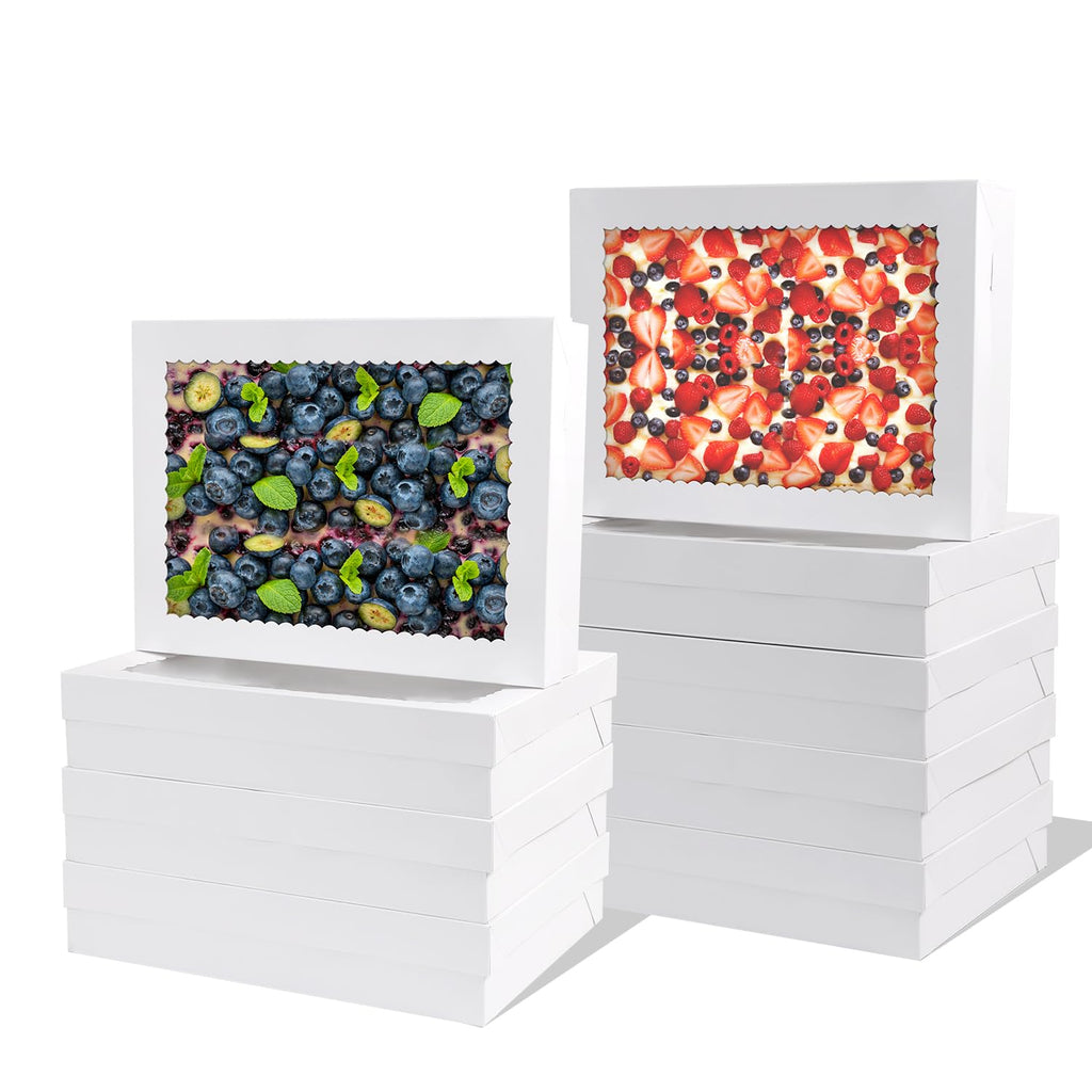 PFAMKEER 24pcs Bakery Boxes with Window, 14x10x2.5 Inch cookie Boxes, White
