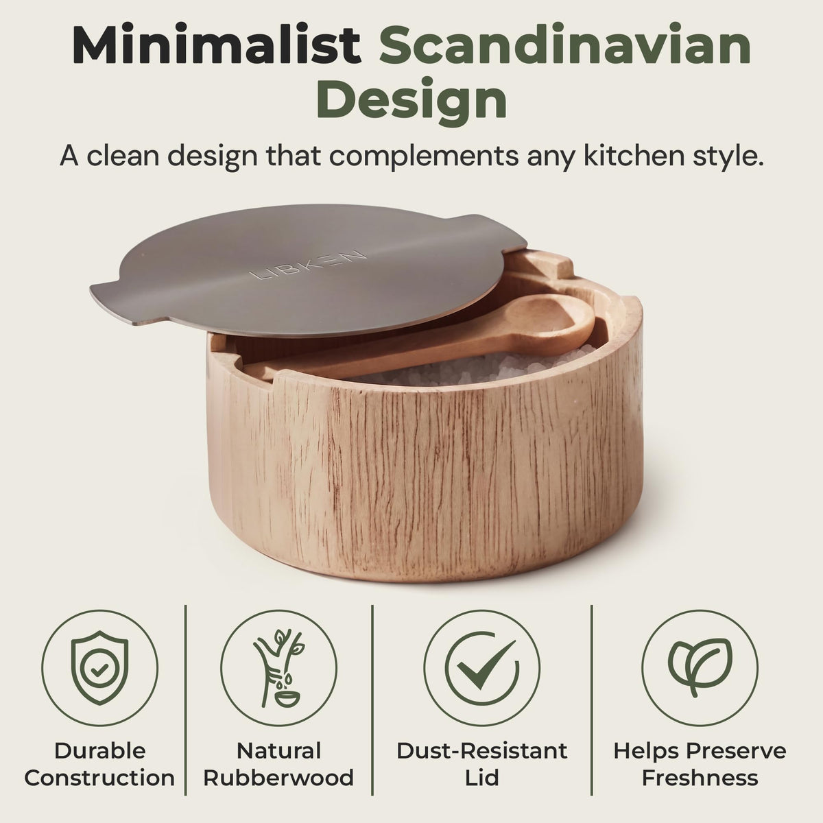 Wooden Salt Cellar with Stainless Steel Lid - 6 Oz Flaky Salt Container