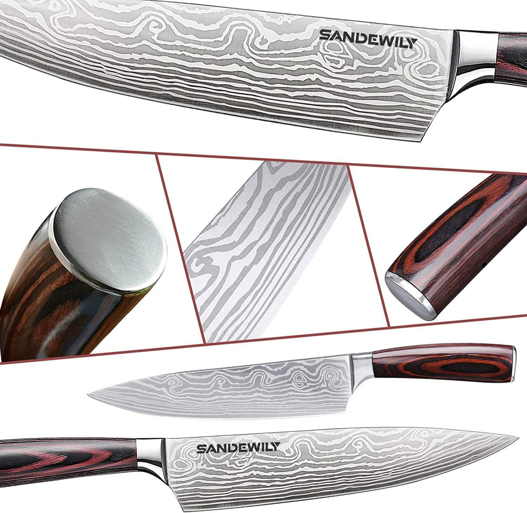 SANDEWILY Japanese Knife Set, 3 Piece Kitchen Knives with Sheaths