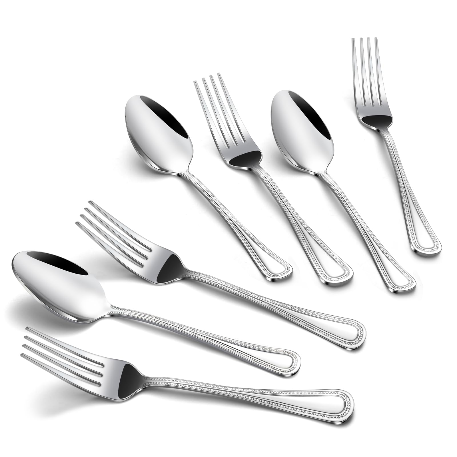 Gymdin 24 PCS Spoons and Forks Set, Food Grade Stainless Steel with Pearl Dot Design Handle Silverware Set, Mirror Polished Dishwasher Safe, Silverware Forks and Spoons for Home or Restaurant
