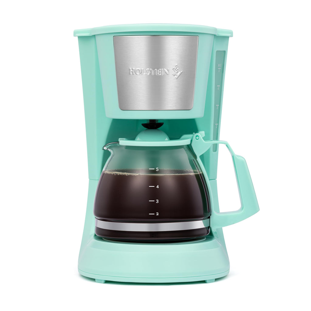 Holstein Housewares 5 Cup Drip Coffee Maker – Compact and User-Friendly with Auto Pause & Serve, Reusable Filter, Measuring Spoon & Glass Carafe, Office & Dorm Use, Mint
