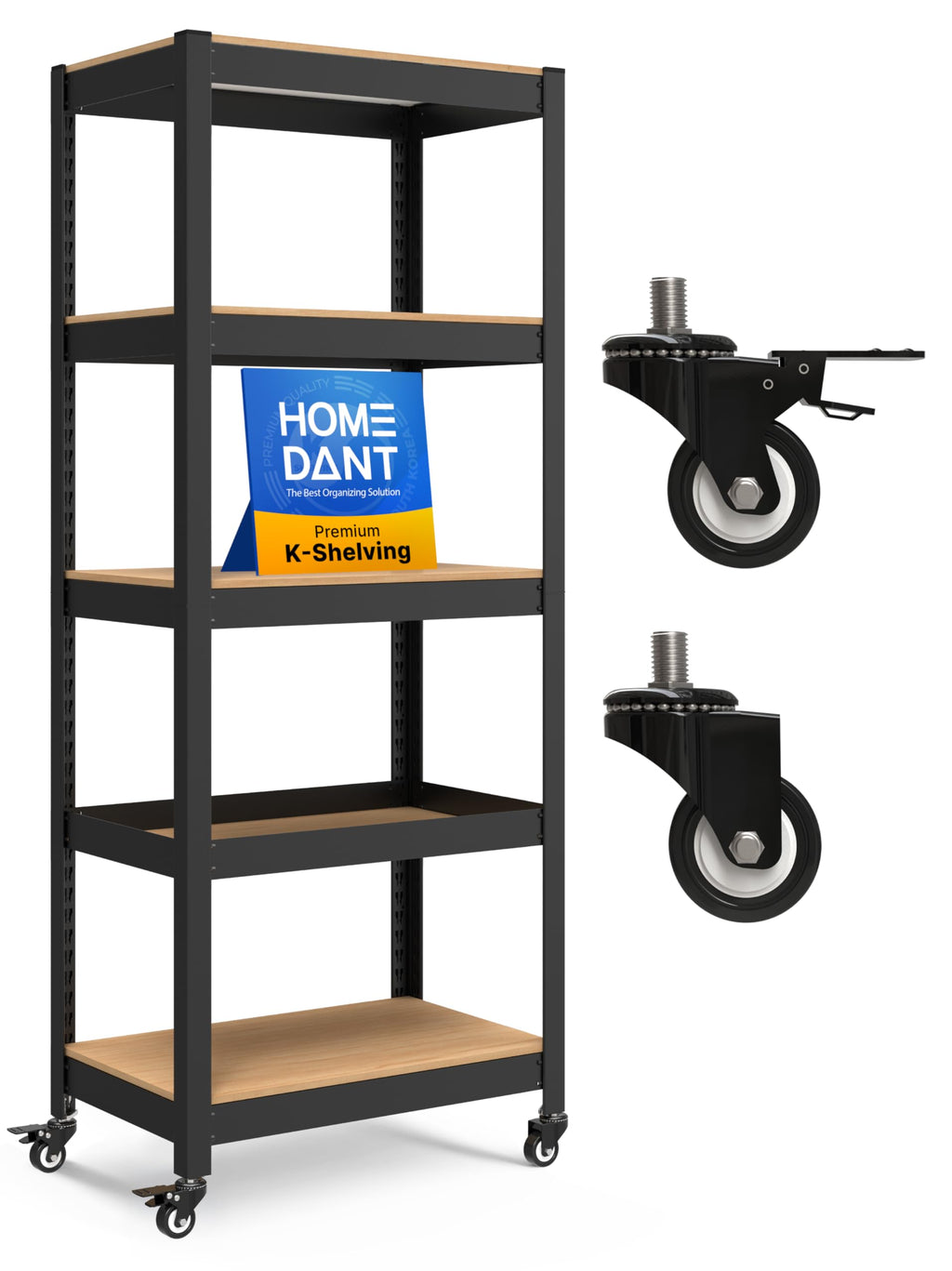 HOMEDANT House Black 36.2" W 5 Tier Rolling Storage Shelves Metal Cart