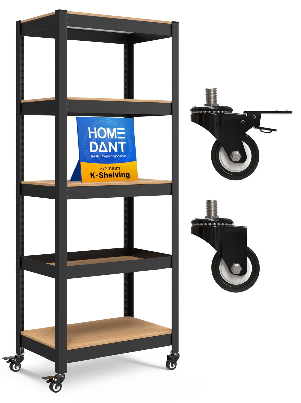 HOMEDANT House Black 36.2" W 5 Tier Rolling Storage Shelves Metal Cart