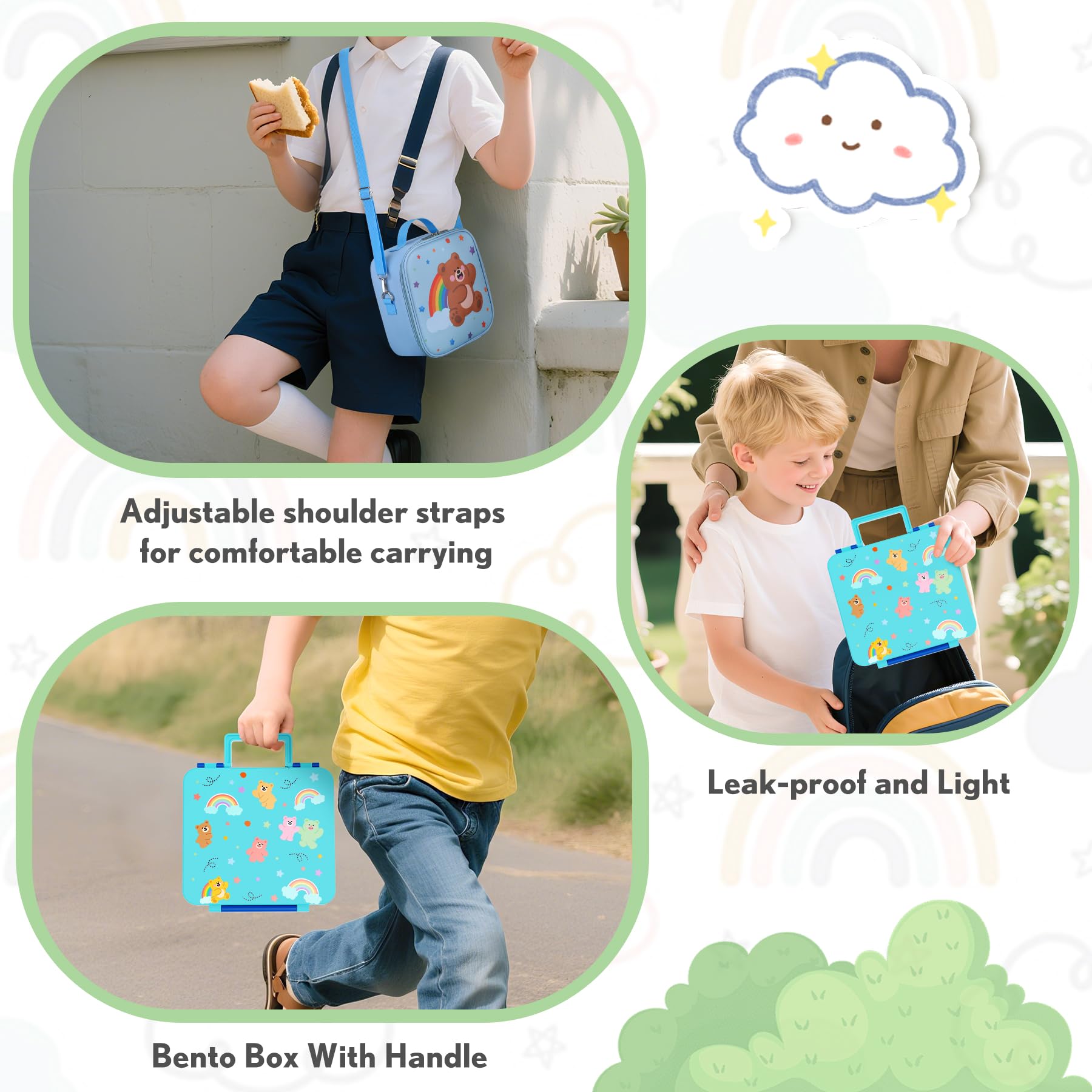 HAWEEK Lunch Box Kids with 5 Compartments, Insulated Food Jar & Utensil & Sauce Container & Lunch Bag & Silicone Collapsible Cup, Leak Proof Bento Box, BPA-Free & Dishwasher Safe-Blue