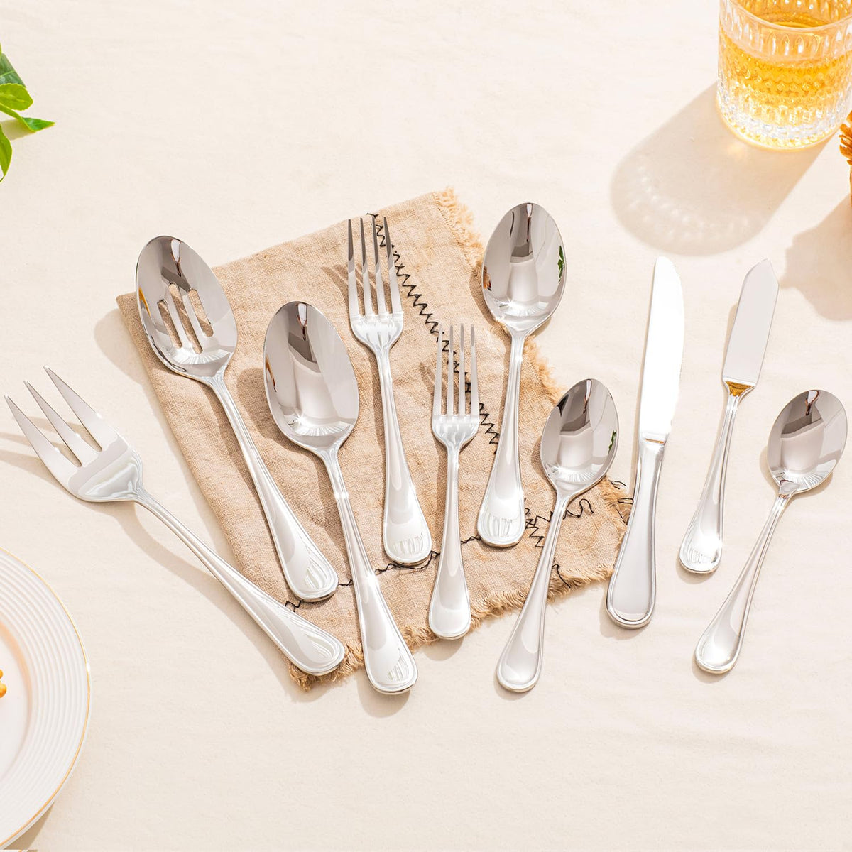 45 Piece Silverware Set for 8 with Serving Utensils, 18/10 Stainless Steel