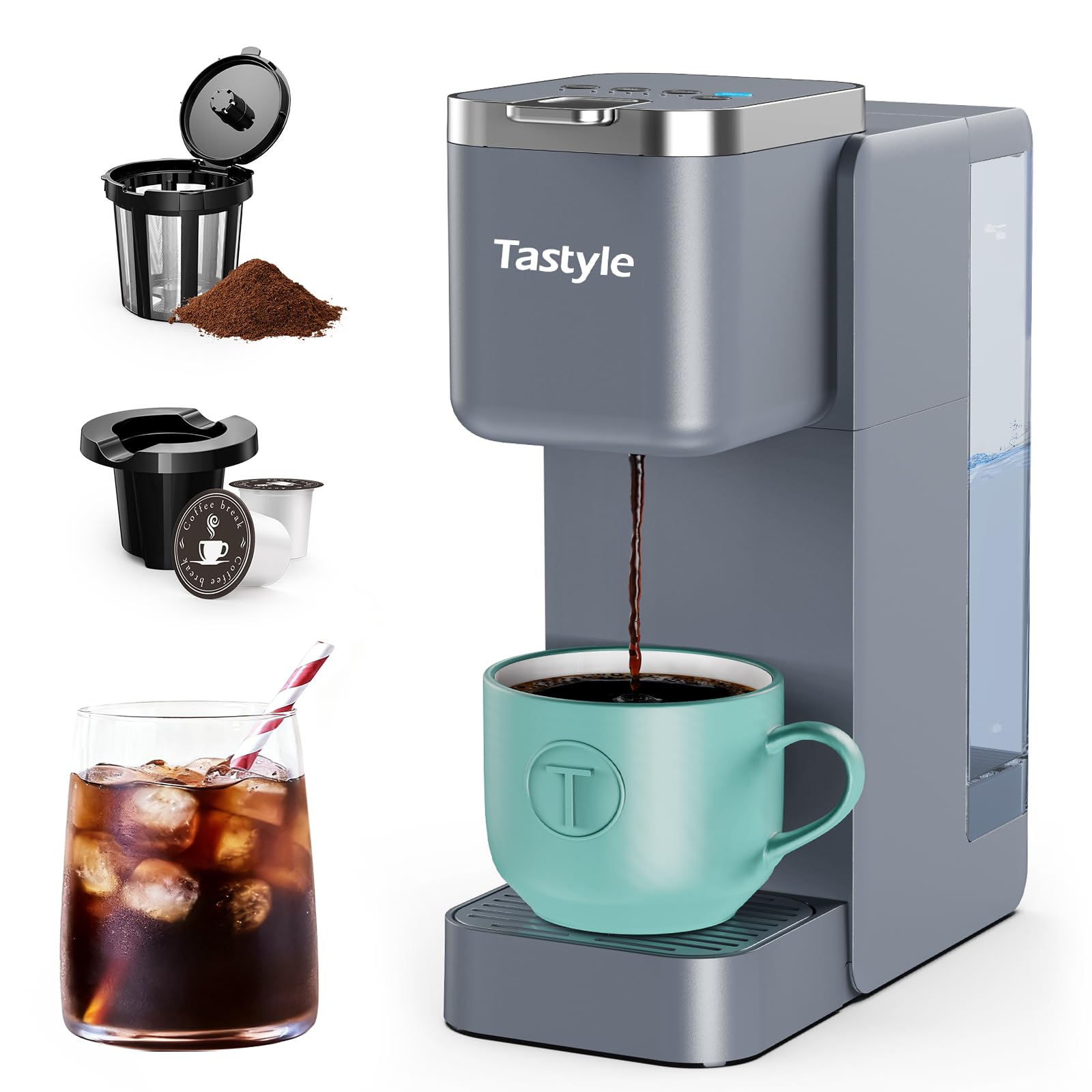 Tastyle Single Serve Coffee Maker for K Cups and Grounds with 3 Brew Styles