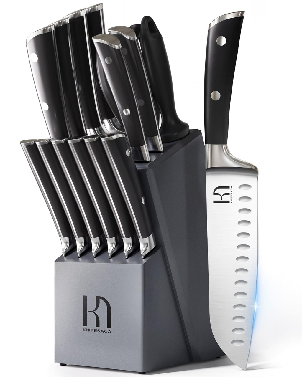 KnifeSaga 15 Pcs Japanese Knives Set for Kitchen, Razor Sharp, Professional
