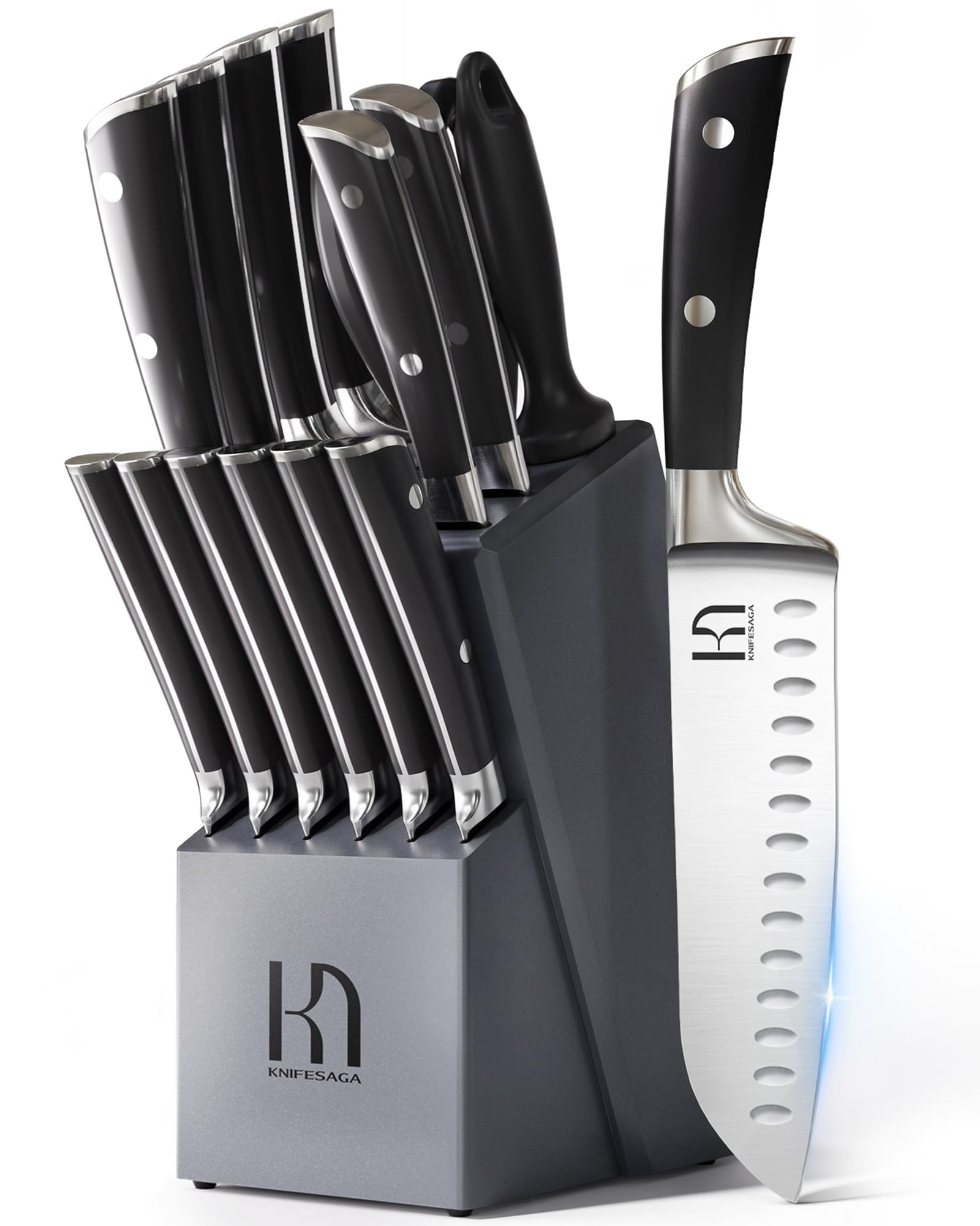 KnifeSaga 15 Pcs Japanese Knives Set for Kitchen, Razor Sharp, Professional