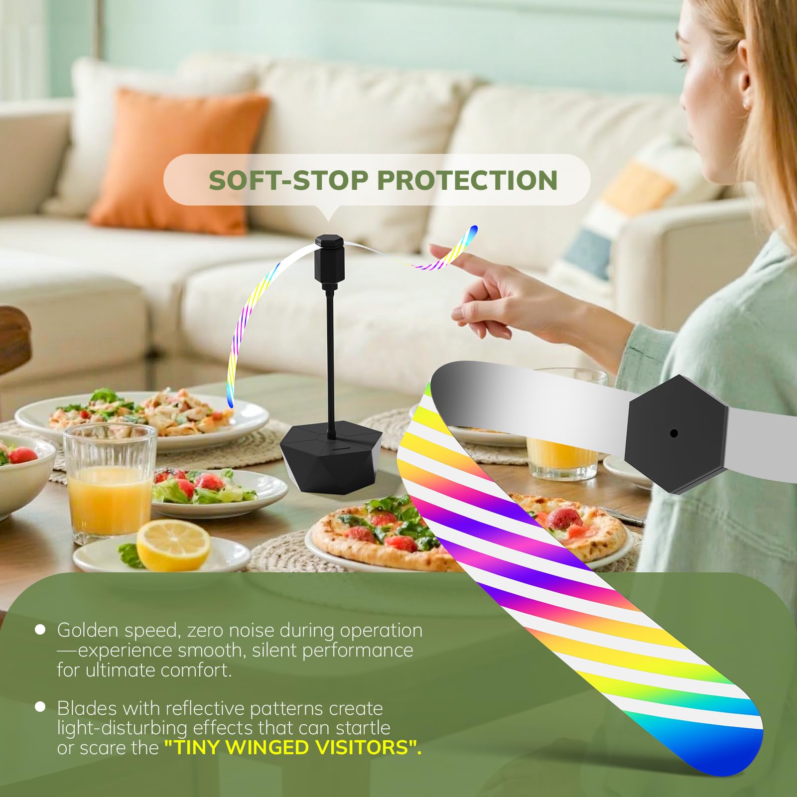 Portable Battery Powered Fly Fans for Tables Up to 15 Hours Working Time, 4-Pack Indoor Outdoor Food Fan with Flexible Goose-Neck Blades for Home Restaurant Party Picnic Patio BBQ, Jet Black