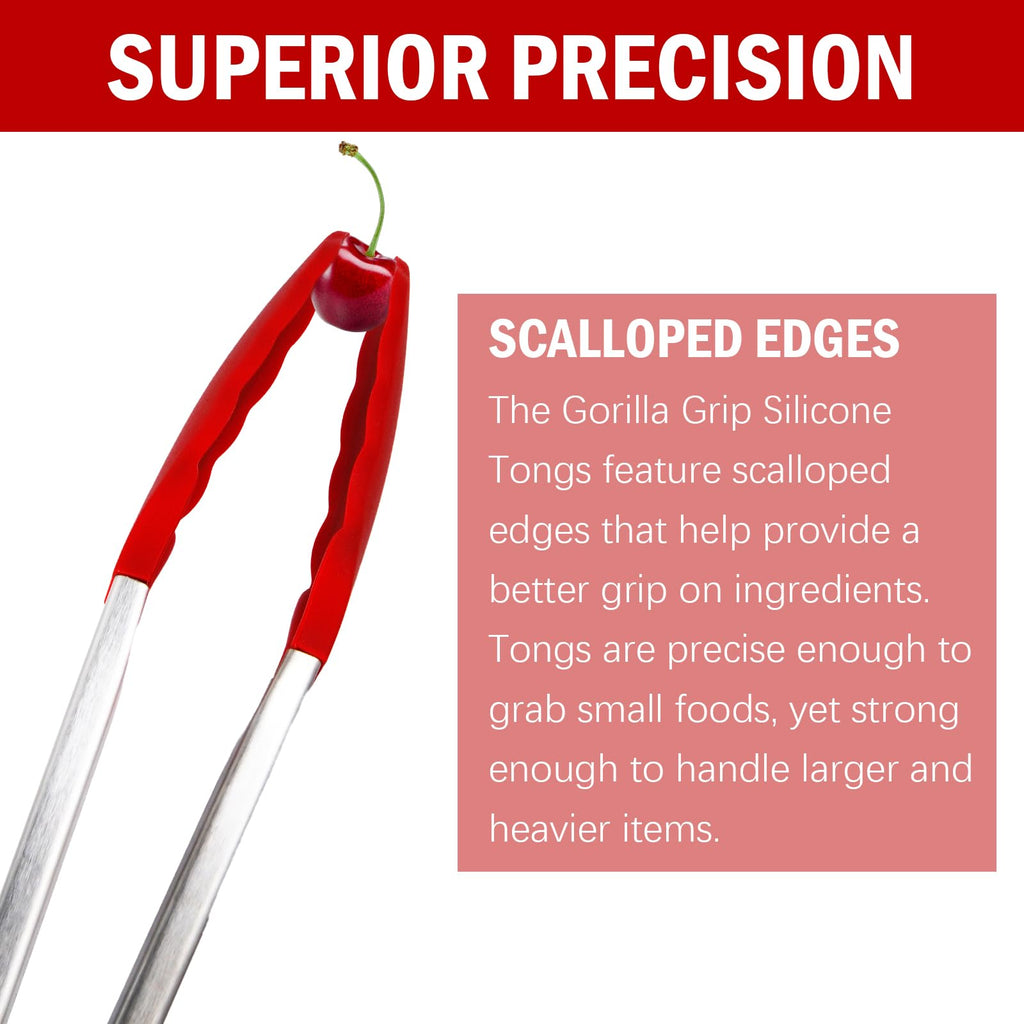 Shanlihong Silicone Kitchen Tongs for Cooking - 9+12 Inch Heat-Resistant Stainless Steel Cooking Tongs with Non-Slip Handle, Non-Scratch Tips for, BBQ, Salad & Air Fryer - 2-PieceRedSet