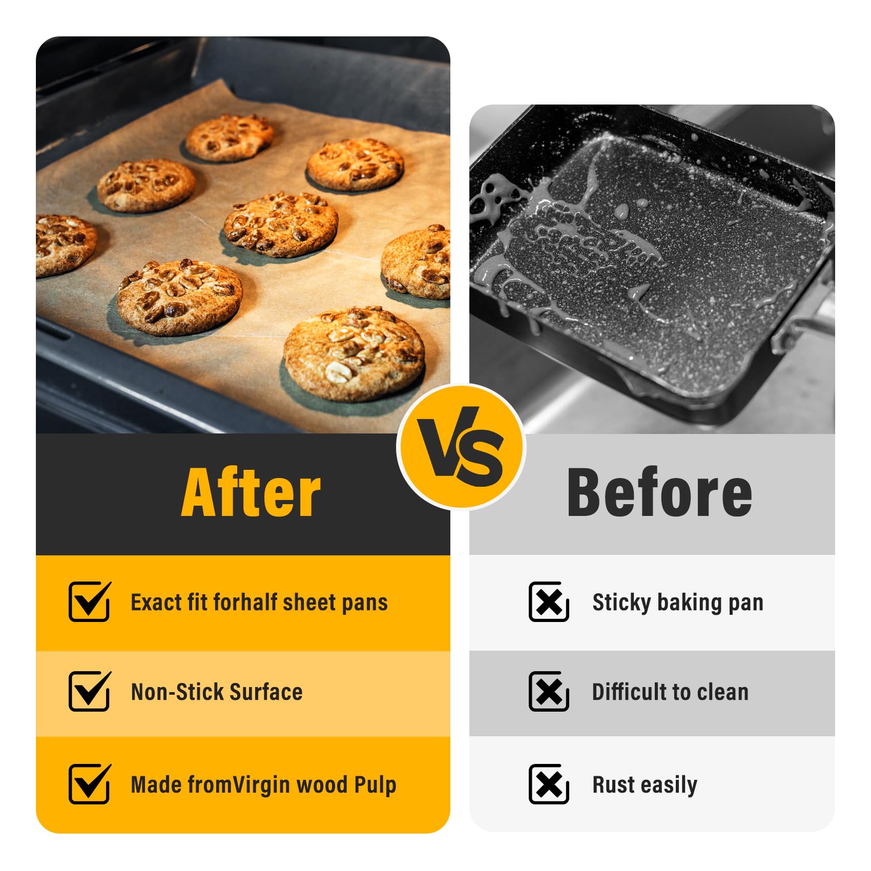 Vosda Parchment Paper Sheets for Baking 12-16 IN Precut Non-Stick Parchment Paper Unbleached Baking Sheet Paper for Air Fryer,Baking,Grilling,Steaming,Oven Suitable For Bread Cake Cookies 200p