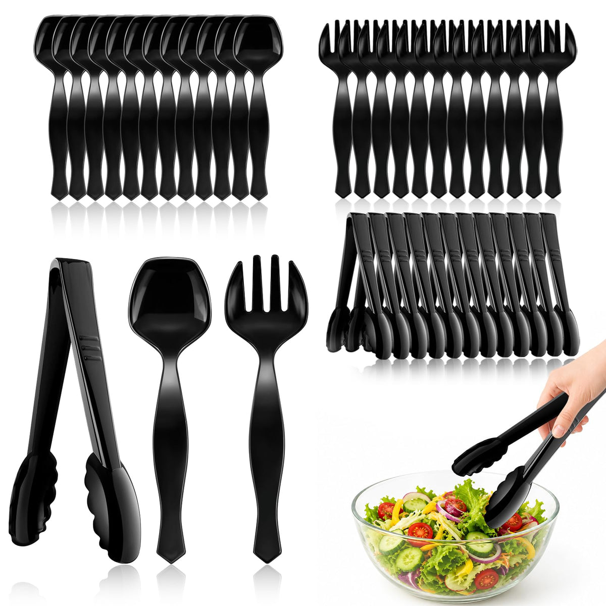 Mwellewm 36Pcs Plastic Serving Utensils Set, Disposable Spoons Tongs Forks