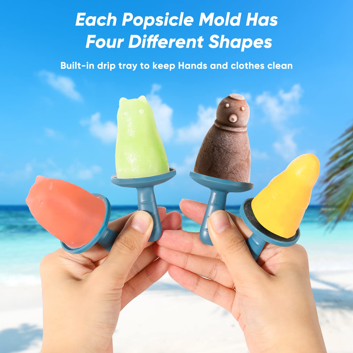 WYOK Popsicle Molds 4-Cavity Silicone Ice Pop Mold (White, Ice World Pops)