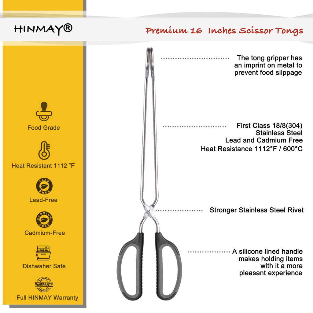 HINMAY Scissor Tongs 16" Extra Long Stainless Steel Barbecue Grilling Tongs