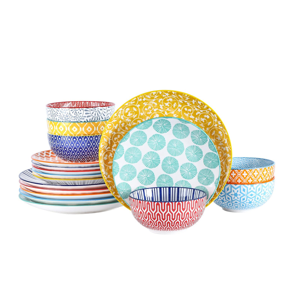 Selamica Ceramic Dinnerware Sets for 4, 16 Pieces Plates and Bowls Sets, Dishes set for 4-Chip and Scratch Resistant, Dishwasher&Microwave Safe, Assorted Colors