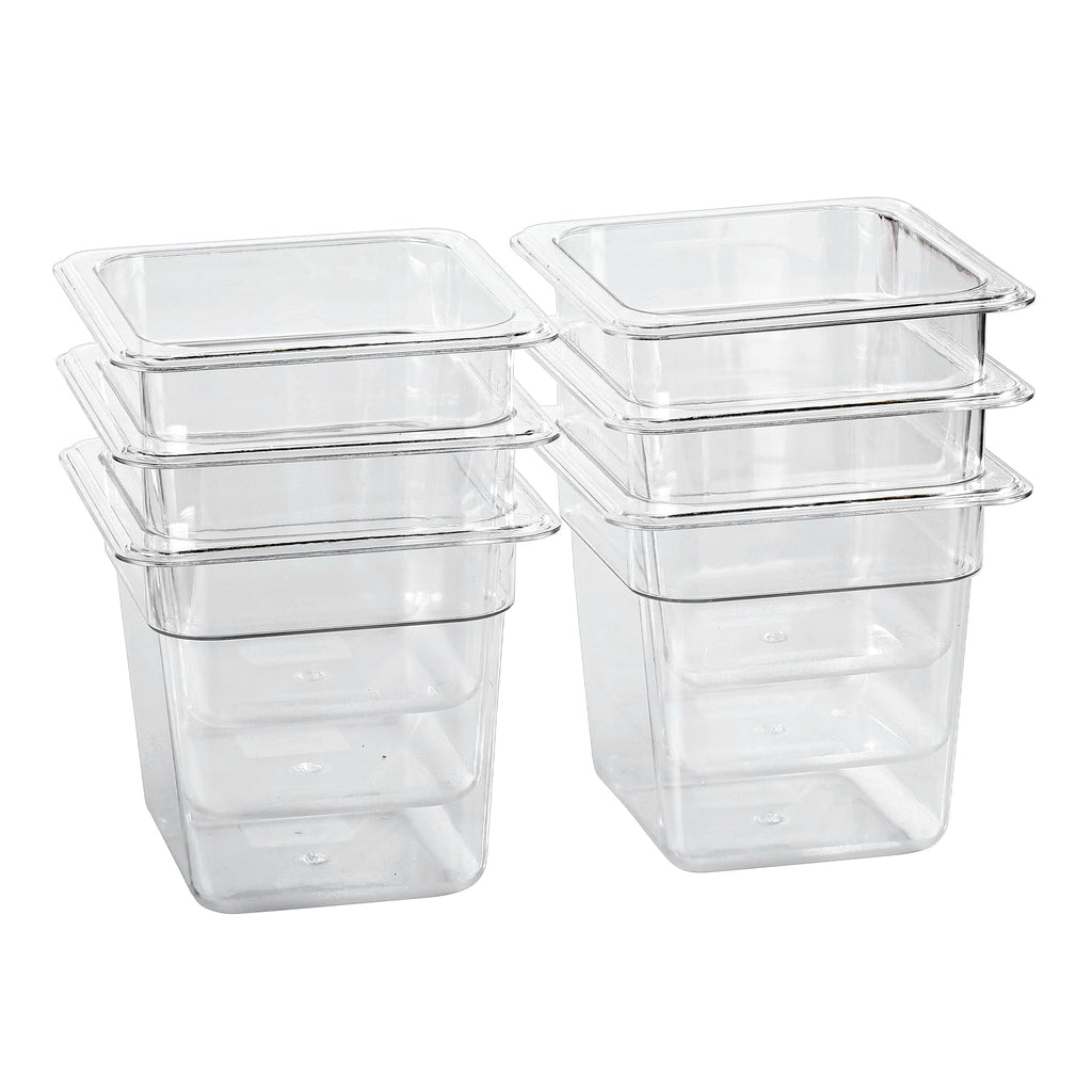 EGGKITPO 1/3 Size Food Containers 6 Pack 6 Inch Deep Pan Clear BPA free Polycarbonate Stackable Commercial Hotel Pan for Food Serving Freezer Safe