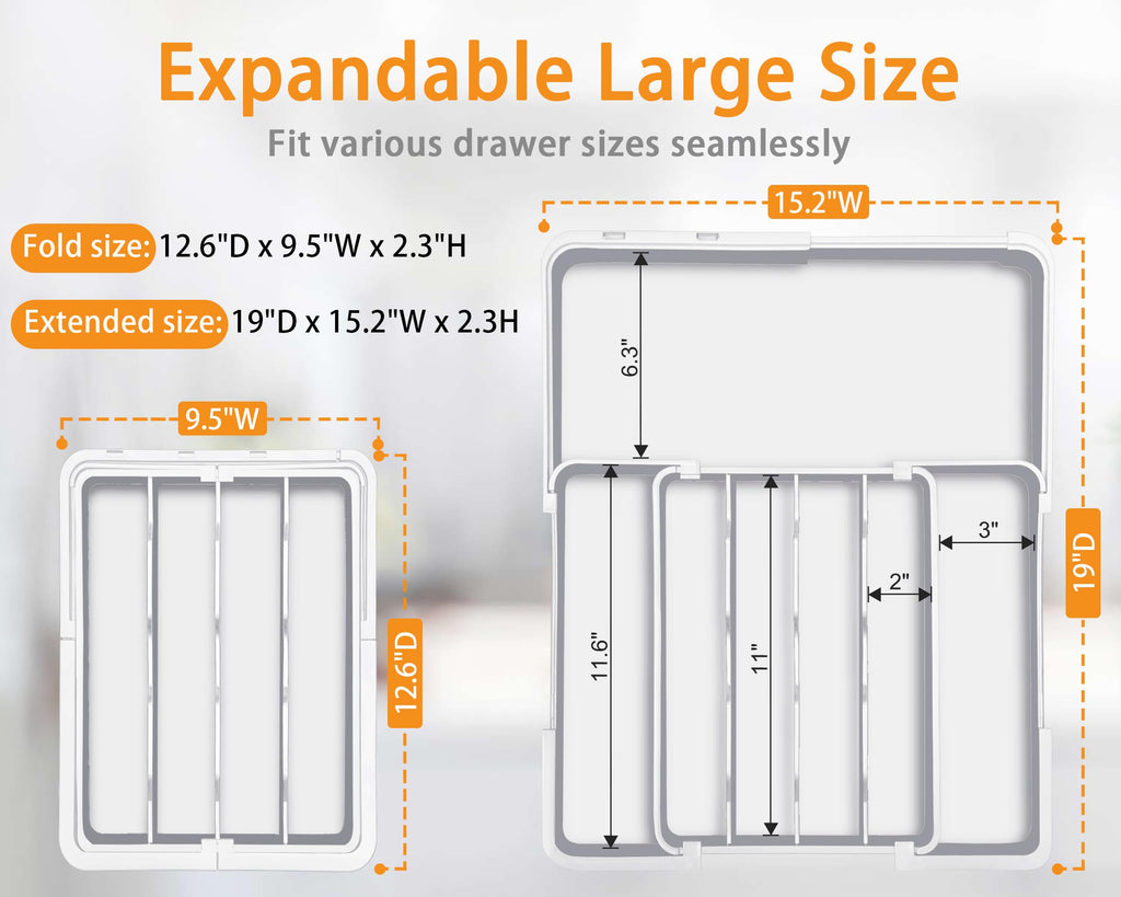 Homecor Silverware Drawer Organizer, Adjustable Kitchen Drawer Organizer, Expands from 4 to 7 Slots, Non-Slip BPA-Free Flatware Cutlery Utensil Holder for Forks Knives Spoons and Kitchen Utensil,White