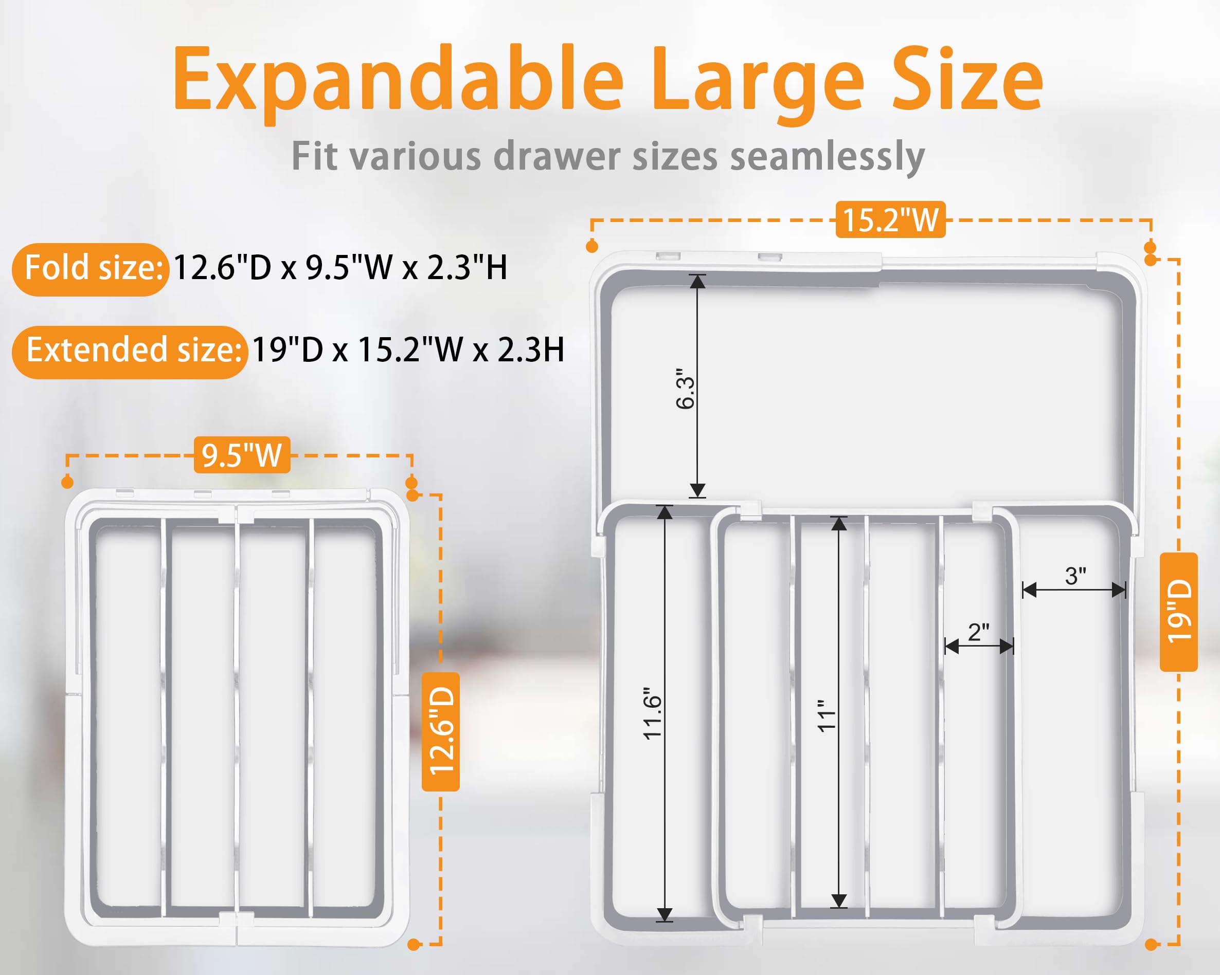 Homecor Silverware Drawer Organizer, Adjustable Kitchen Drawer Organizer, Expands from 4 to 7 Slots, Non-Slip BPA-Free Flatware Cutlery Utensil Holder for Forks Knives Spoons and Kitchen Utensil,White