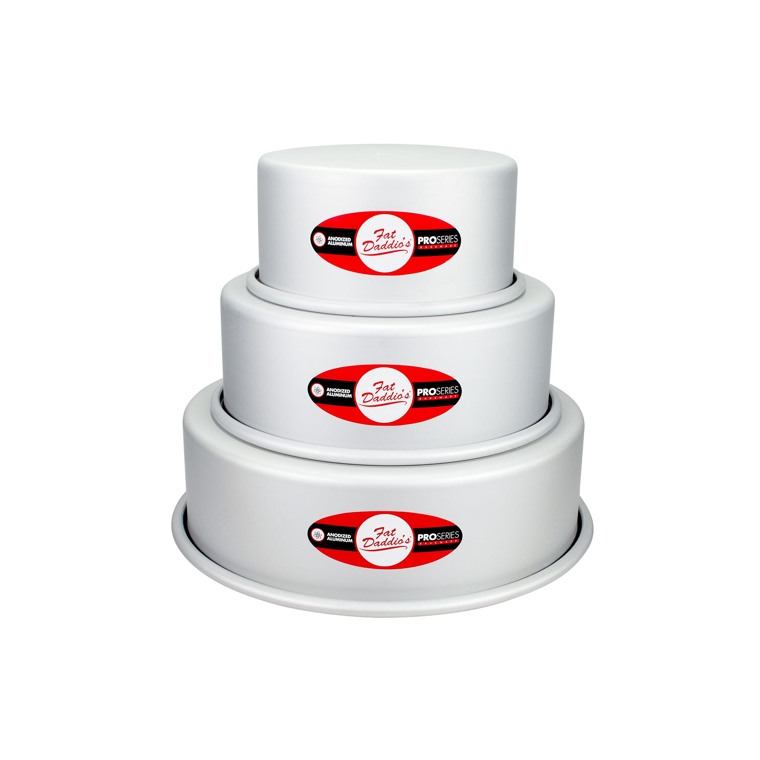 Fat Daddio's Anodized Aluminum 3-Tiered Round Cake Pan Set 3 Inch Depth, 4", 6", 8"