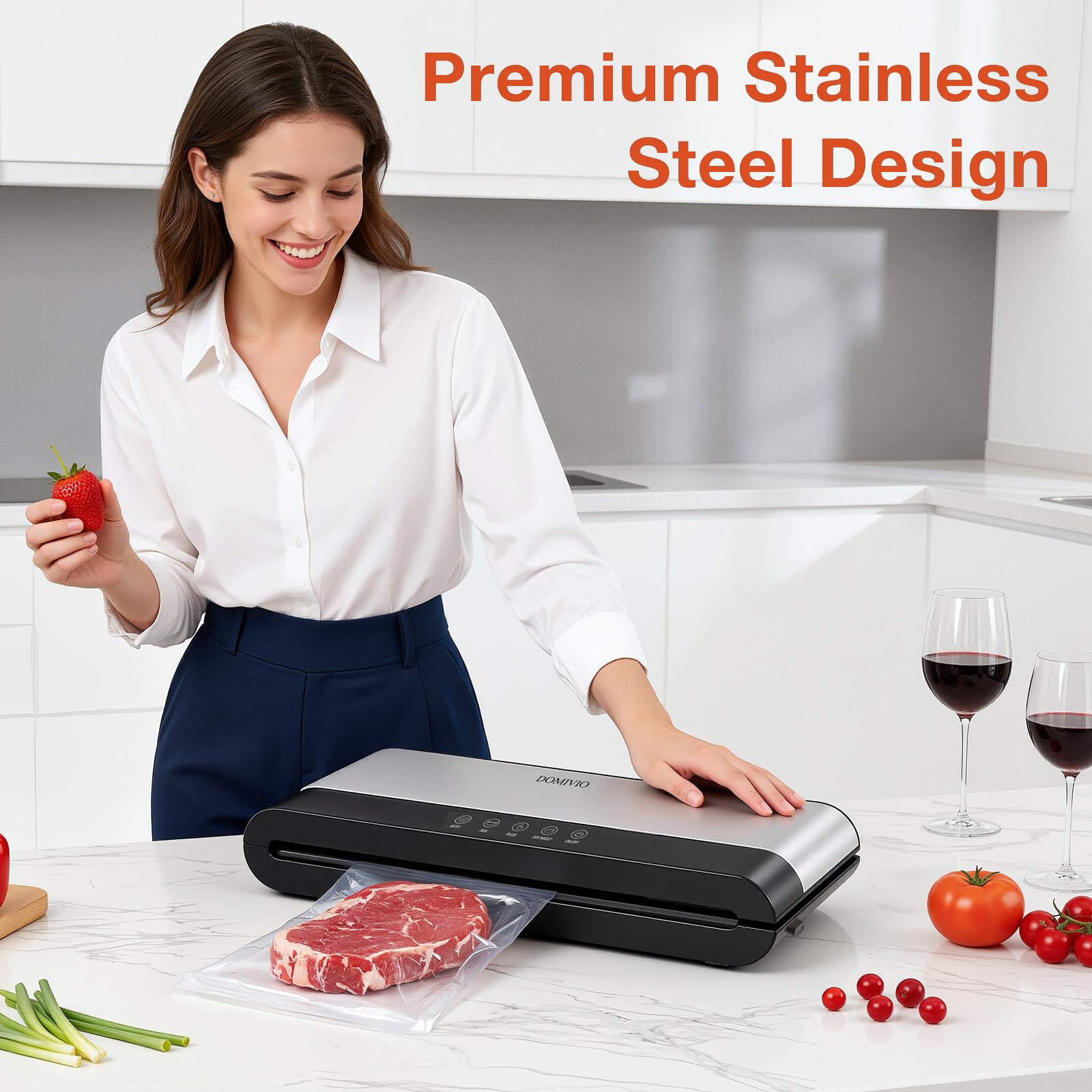 85Kpa Vacuum Sealer Machine for Food, 5-in-1 Food Saver with 20 BPA-Free Bags – Dry & Moist Modes, Compact Easy-to-Use Vacuum Sealer for Meal Prep (SJ2085)